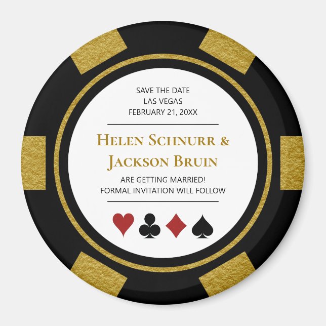 Gold Las Vegas Wedding Save the Date Poker Chip Magnet (Vorne)