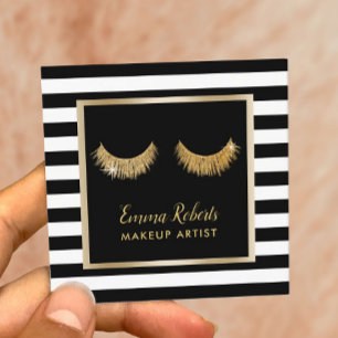 Gold Lashes Makeup Artist Moderne schwarze Streife Quadratische Visitenkarte