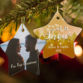 Gold lassen es Schnee Erstes Weihnachtsfest Foto Ornament