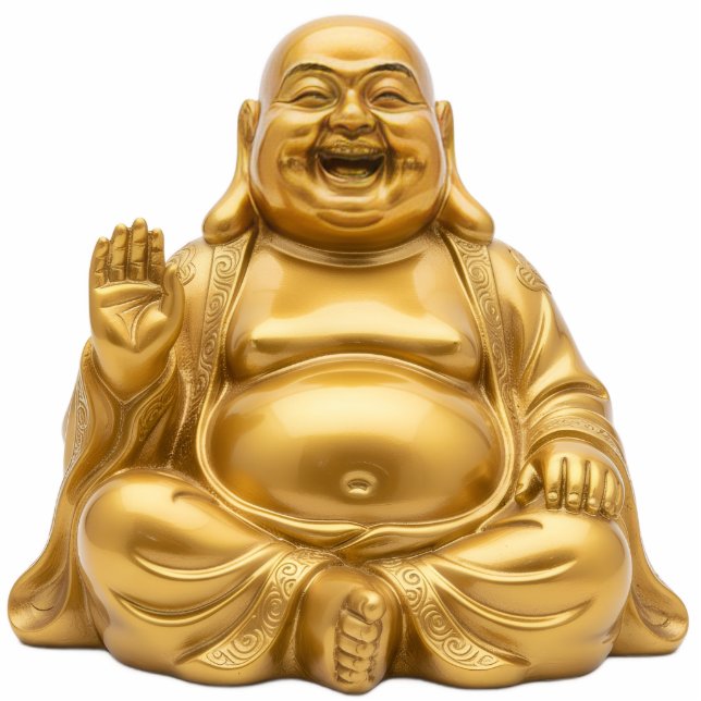 Gold Laughing Buddha Blessing Gesture 2D Budai Freistehende Fotoskulptur (Vorne)