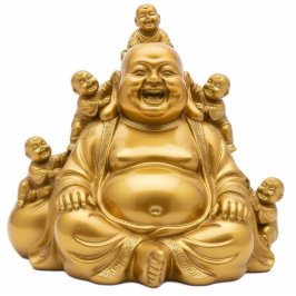 Gold Laughing Buddha with Children 2D Budai Freistehende Fotoskulptur