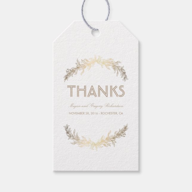 Gold Laurel Blätter Wreath Wedding Geschenkanhänger (Vorderseite)