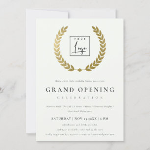 Gold Laurel Logo Verziert Grand Opening Einladung