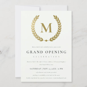 Gold Laurel Monogram Verziert Grand Opening Einlad Dankeskarte