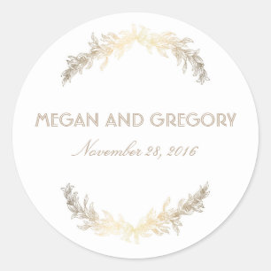 Gold Laurel Vintage Wedding Runder Aufkleber