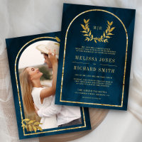 Gold Laurel Wreath Blätter Ocean Blue Wedding