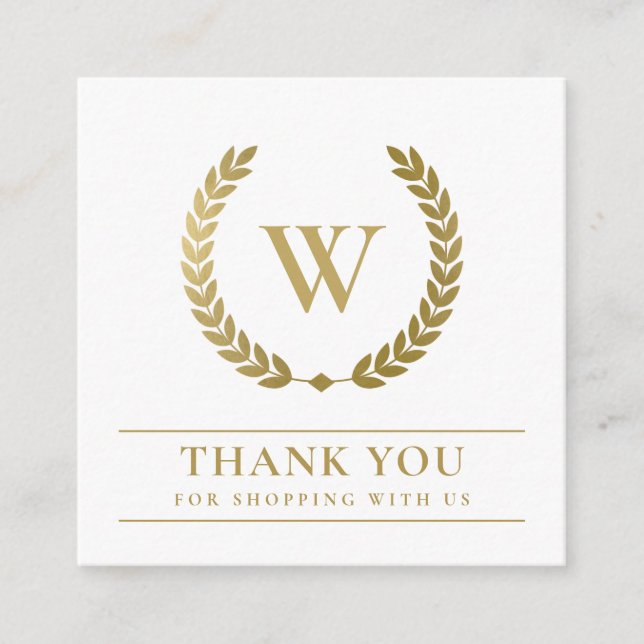 GOLD LAUREL WREATH INITIAL LOGO BUSINESS DANKEN QUADRATISCHE VISITENKARTE (Vorderseite)