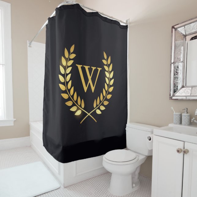 Gold Laurel Wreath Monogram Duschvorhang (Beispiel)