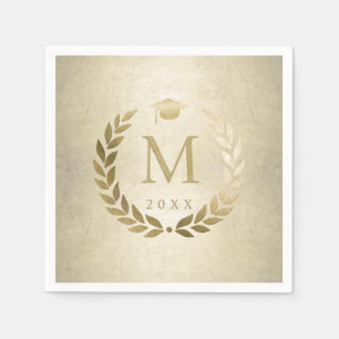 Gold Laurel Wreath Monogram Initial Abschluss Serviette