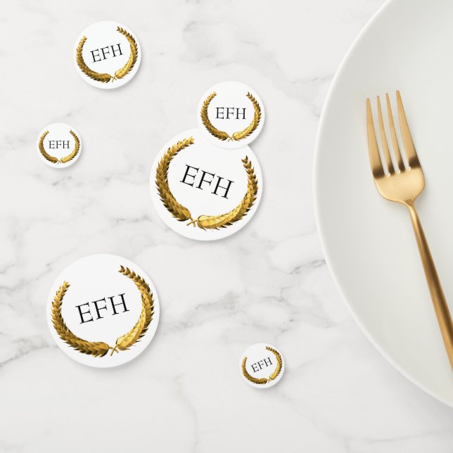 Gold Laurel Wreath Monogram Konfetti (Gruppe)