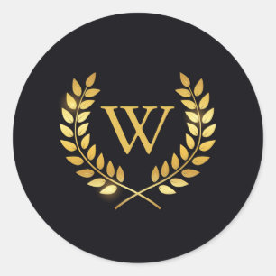 Gold Laurel Wreath Monogram Runder Aufkleber