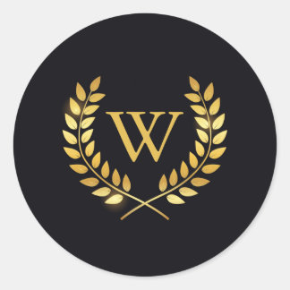 Gold Laurel Wreath Monogram Runder Aufkleber