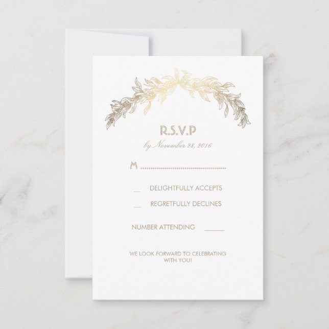 Gold Laurel Wreath Wedding RSVP Cards Karte (Vorderseite)