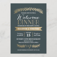 Gold Laurels Slate Wedding Welcome Dinner Party
