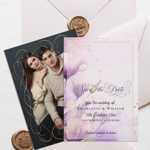 Gold-Lavendel-Blumen-Foto-Hochzeit-Save-the-Date-K Einladung