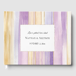 Gold Lavender Purple Stripes Wedding Gästebuch