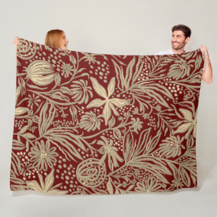 Gold Lazy floral Pattern auf Deep Red Fleecedecke