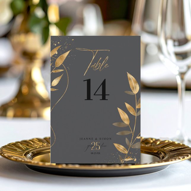Gold Leaf 25th Anniversary Table Number ID1169 Einladung (Von Creator hochgeladen)