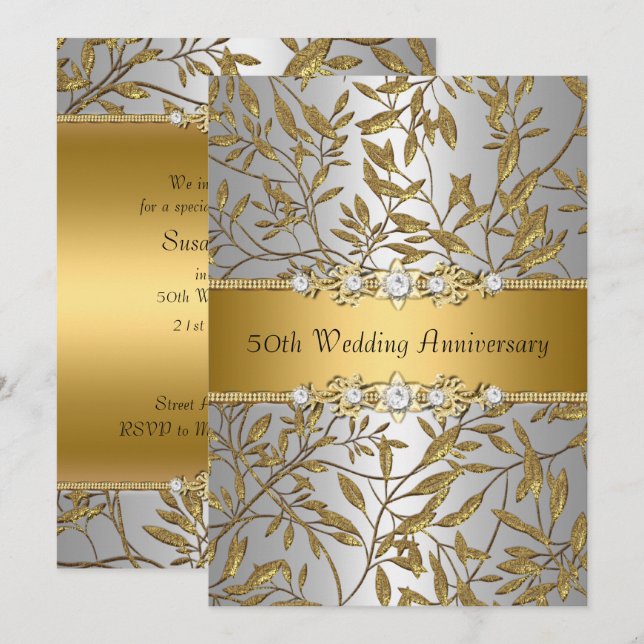 Gold Leaf 50. Hochzeitstag Einladung (Vorne/Hinten)