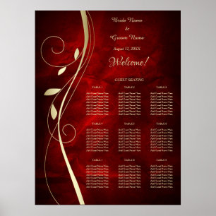 Gold Leaf Deep Red Wedding Seating Chart Poster