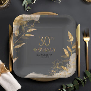 Gold Leaf Floral 30. Jubiläum ID1169 Pappteller
