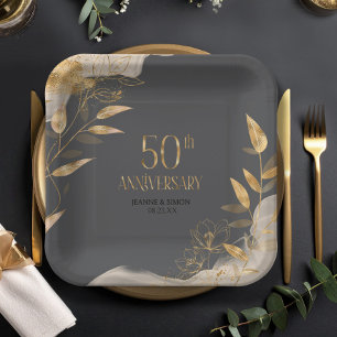 Gold Leaf Floral 50. Jubiläum ID1169 Pappteller