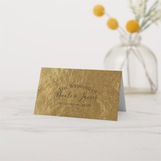 Gold Leaf Foil Look Moderner eleganter Hochzeitsti Platzkarte (Vorderseite)
