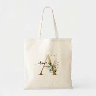 Gold Leaf Greenery Elegant Foliage Monogram "A" Tragetasche