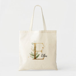 Gold Leaf Greenery Elegant Foliage Monogram "E" Tragetasche