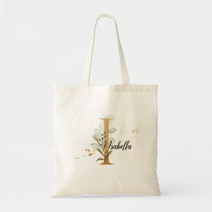 Gold Leaf Greenery Elegant Foliage Monogram "I" Tragetasche