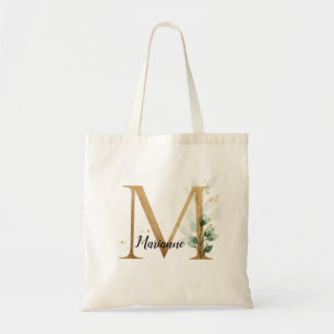 Gold Leaf Greenery Elegant Foliage Monogram "M" Tragetasche