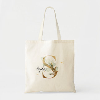 Gold Leaf Greenery Elegant Foliage Monogram "S" Tragetasche