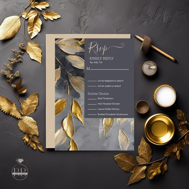 Gold Leaf Impasto Noir RSVP Karte (Von Creator hochgeladen)