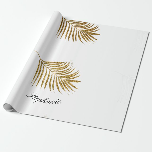Gold Leaf Individuelle Name Birthday Holiday Glitz Geschenkpapier (Ungerollt)