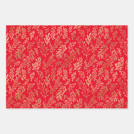 Gold Leaf Muster Red Green White Christmas Geschenkpapier Set