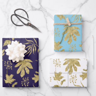 Gold Leaf Navy Weiß Grüne Frühlings-Brautparty Geschenkpapier Set