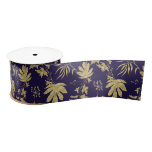 Gold Leaf Navy Weiß Grüne Frühlings-Brautparty Satinband