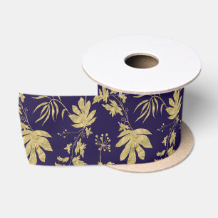 Gold Leaf Navy White Green Spring Brautparty Satinband