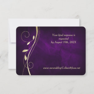 Gold Leaf Swirl Deep Lila Wedding RSVP Card Karte