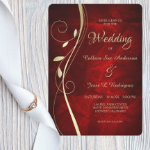 Gold Leaf Swirl Deep Red Wedding