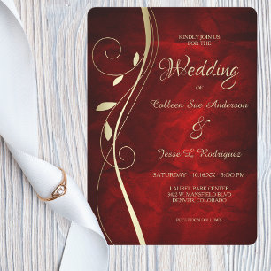 Gold Leaf Swirl Deep Red Wedding Einladung