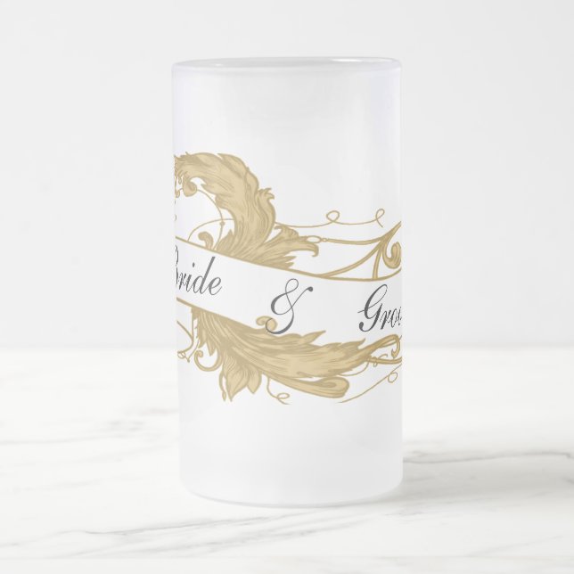 Gold Leaf und Banner Wedding Mattglas Bierglas (Mittel)