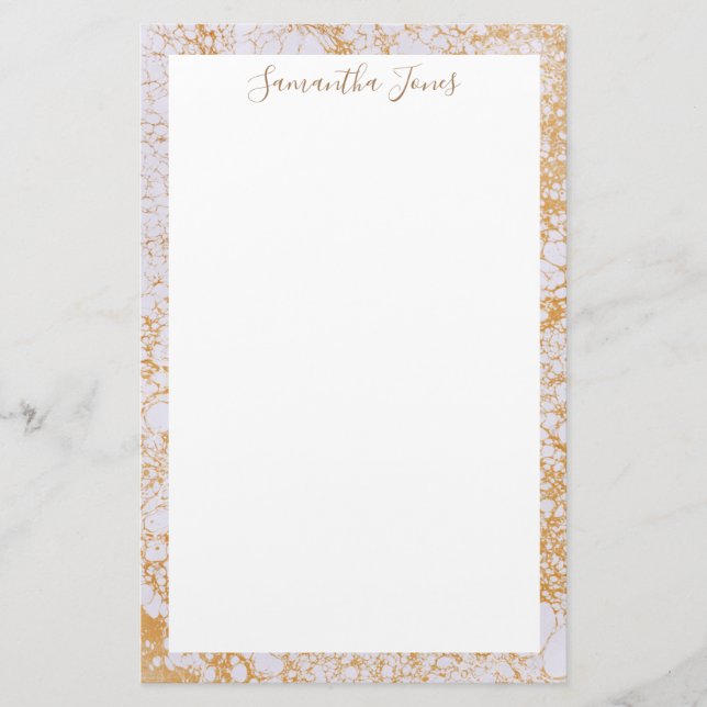 Gold Leaf Weißmarmor Metallic | PERSONALISIERT Briefpapier (Vorderseite)