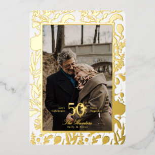 Gold Leaf WildFlower 50. Hochzeitsjubiläum Folie Folieneinladung