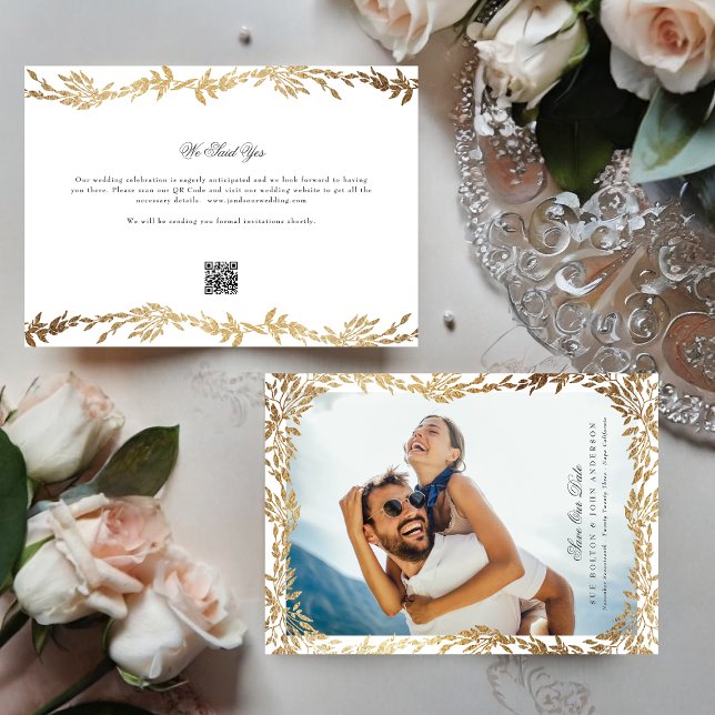 Gold Leaf Woven Frame Foto QR CODE Hochzeit Save The Date (Von Creator hochgeladen)