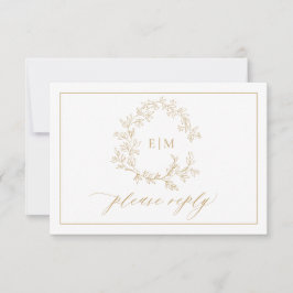 Gold Leafy Wappen Monogram Wedding RSVP Card