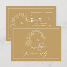 Gold Leafy Wappen Monogram Wedding RSVP Card Karte
