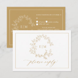 Gold Leafy Wappen Monogram Wedding RSVP Card Karte