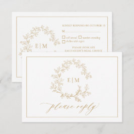 Gold Leafy Wappen Monogram Wedding RSVP Card Karte