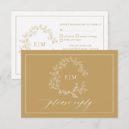 Gold Leafy Wappen Monogram Wedding RSVP Card Karte